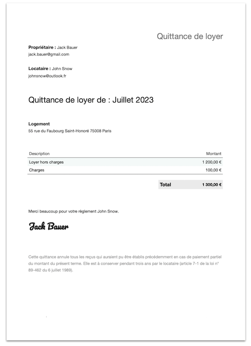 Quittance de loyer PDF